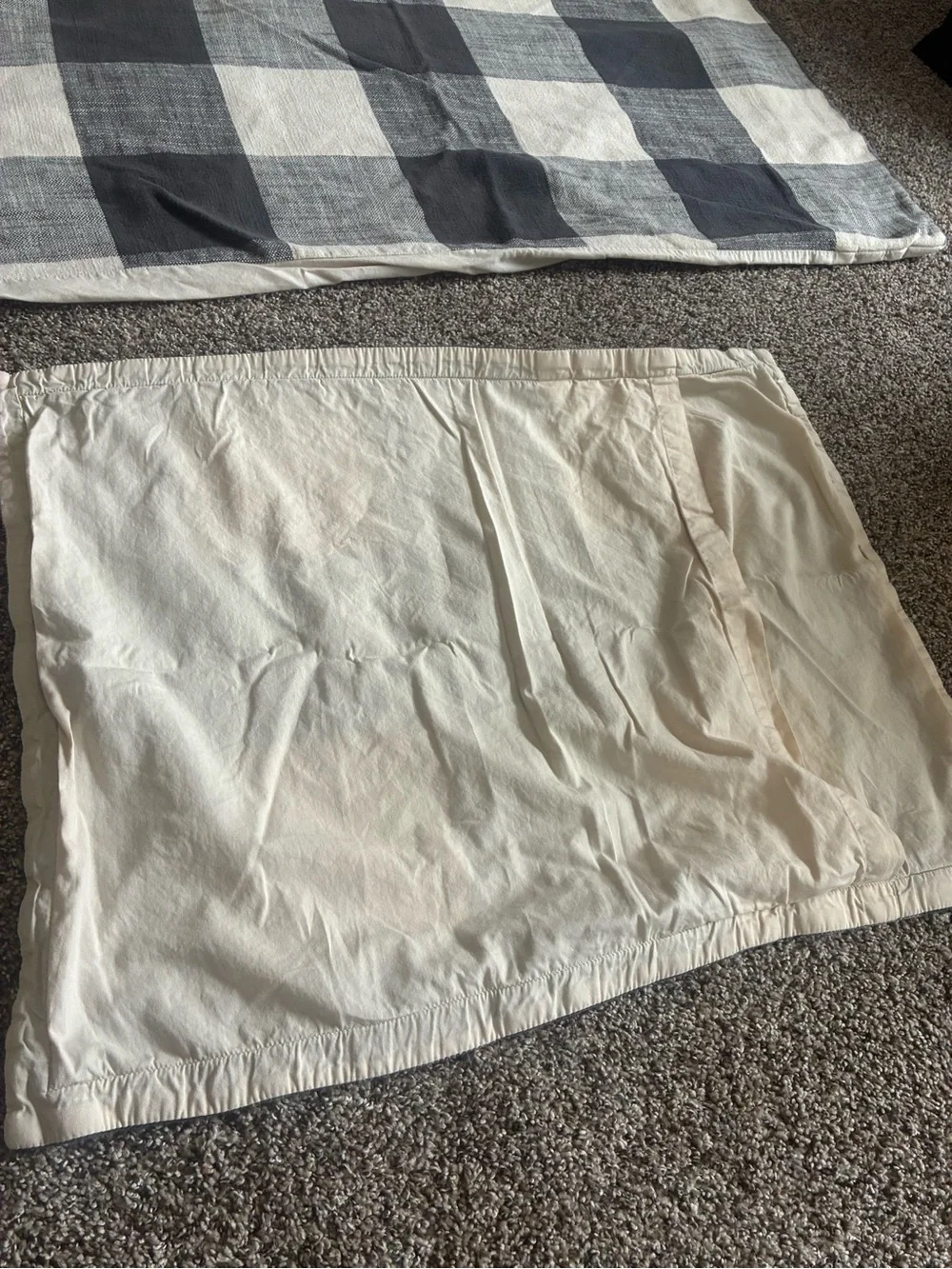 POTTERY BARN 3 Piece Queen Duvet Set Bryce Buffalo Check Black Gray Cream